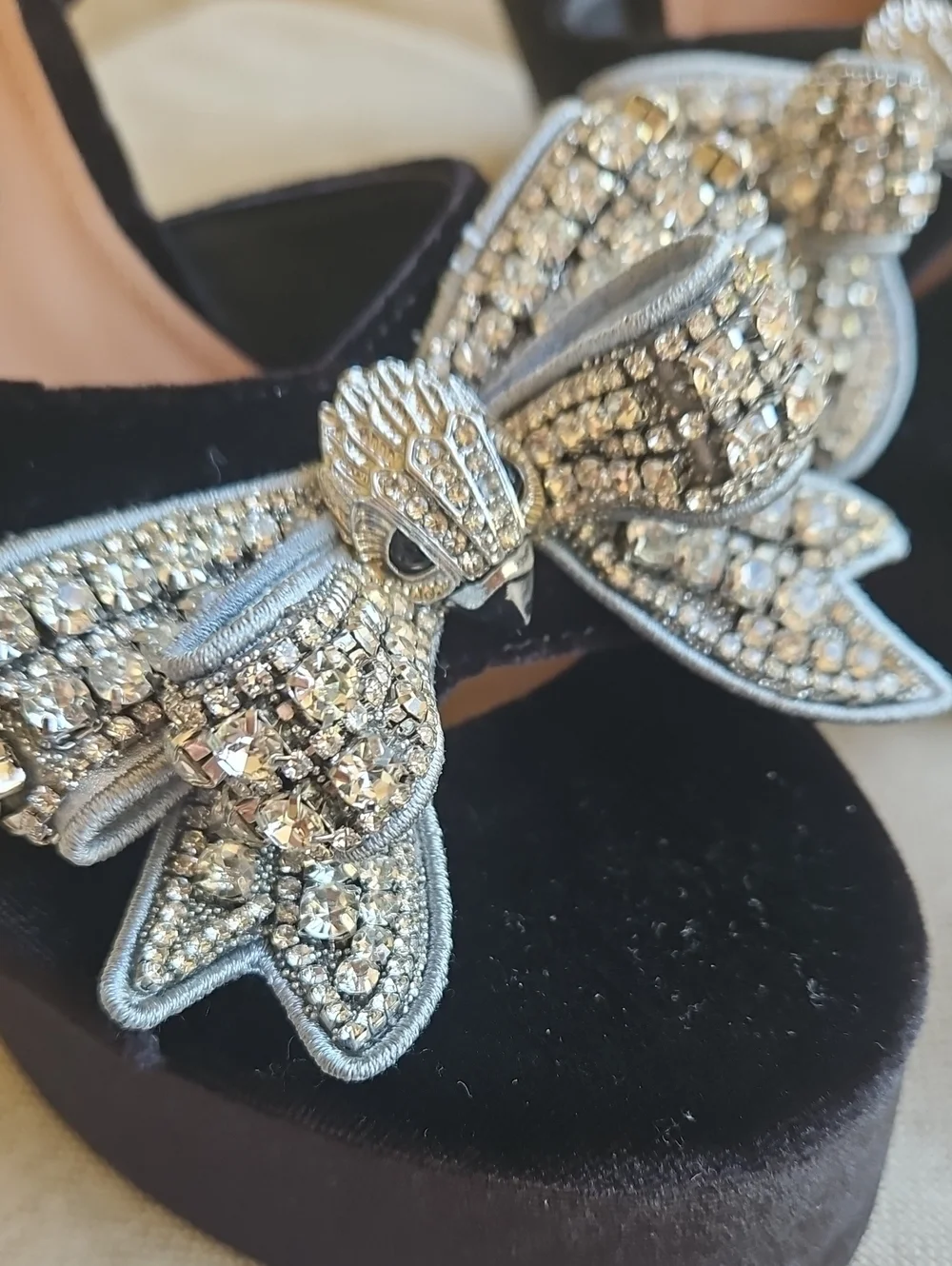 Kurt Geiger Black Velvet Bow Kensington Platform Sandal